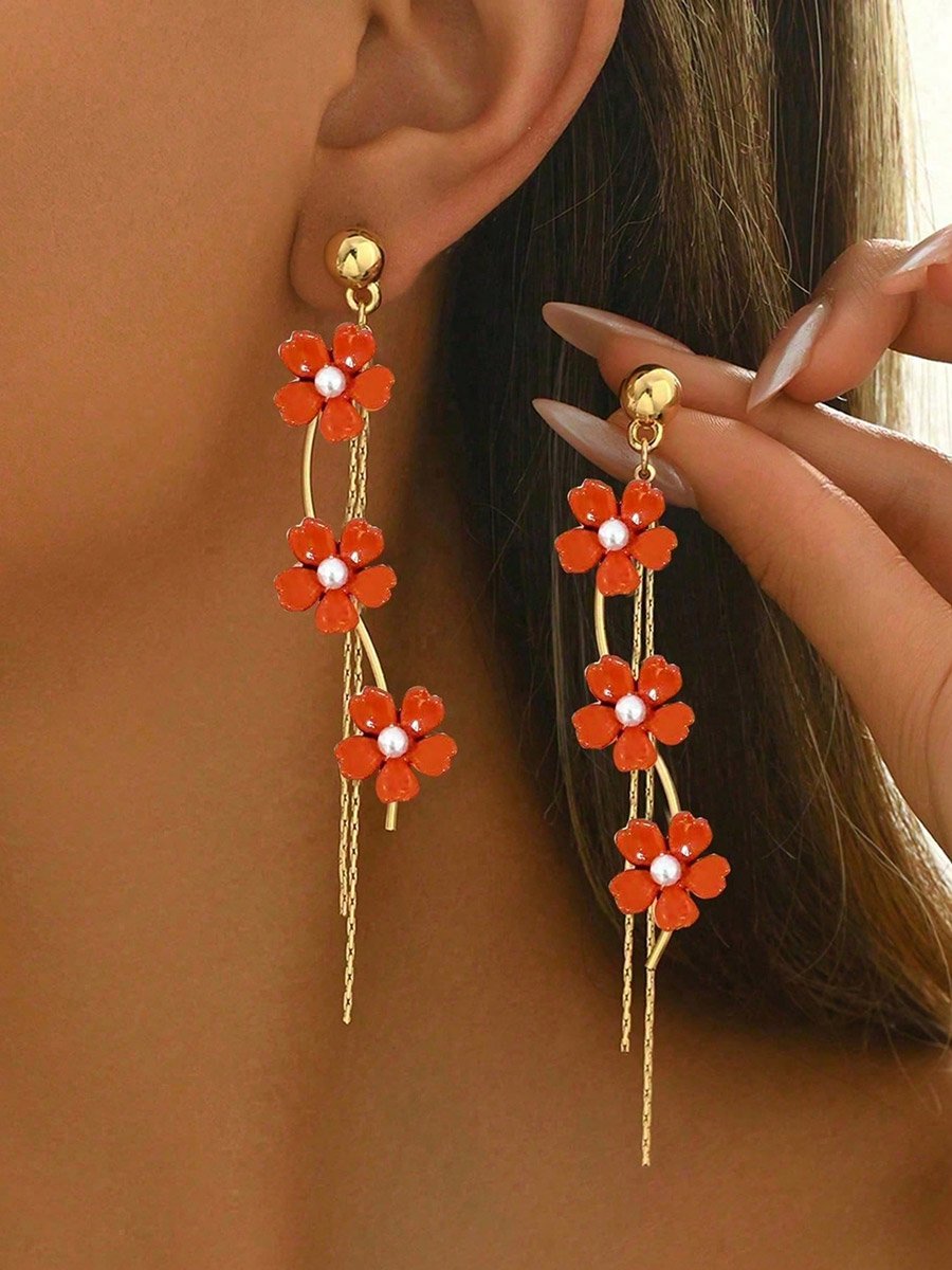 Women Flower Tassel Earrings