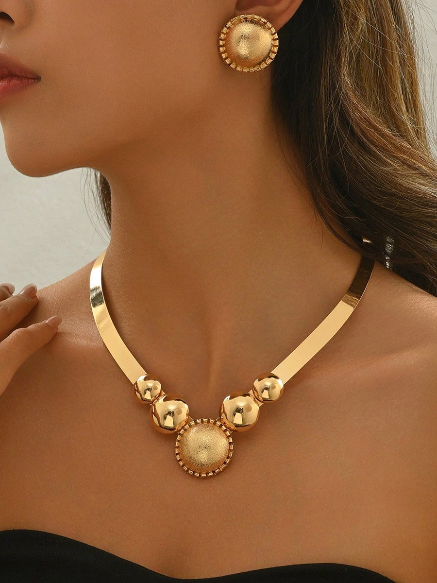 Women Gold Geometric Necklace and Earrings Set