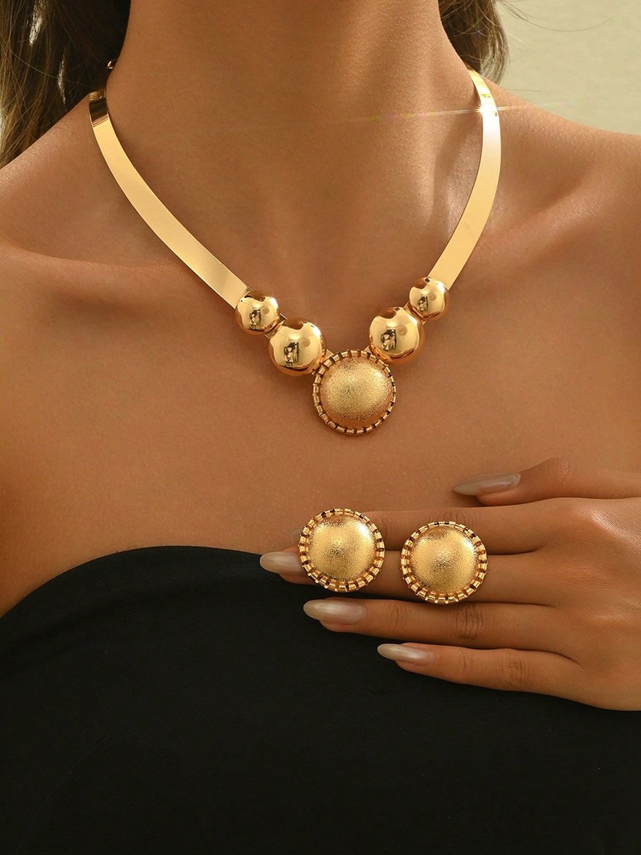 Women Gold Geometric Necklace and Earrings Set