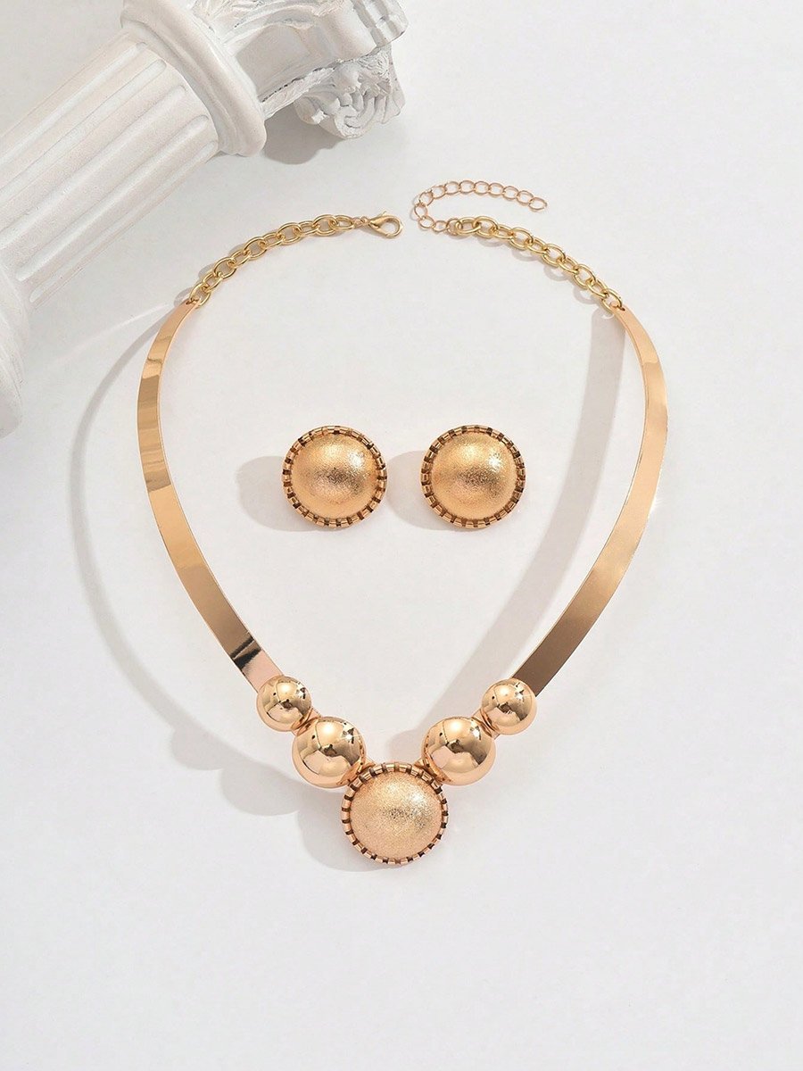 Women Gold Geometric Necklace and Earrings Set