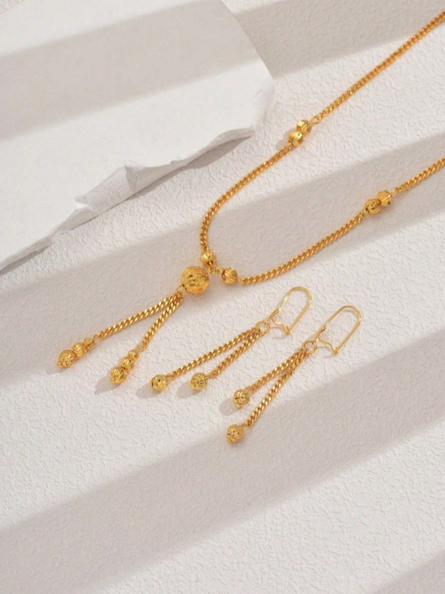 Metal Tassel Chain Necklace and Earrings Jewelry Set