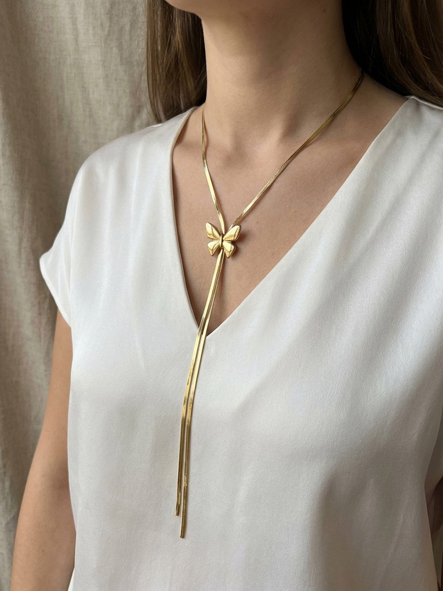 Butterfly Adjustable Flat Snake Chain Necklace