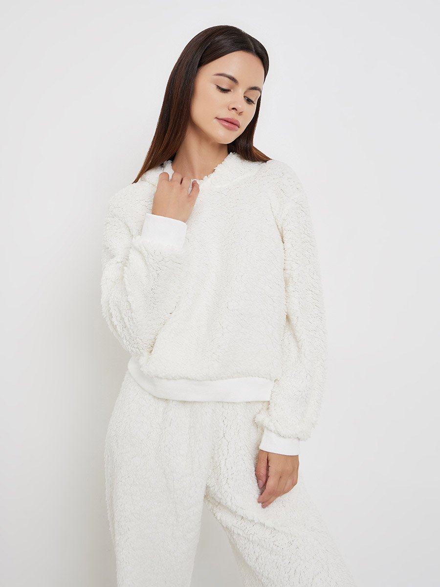 White Fleece Hoodie and Long Pyjama Set