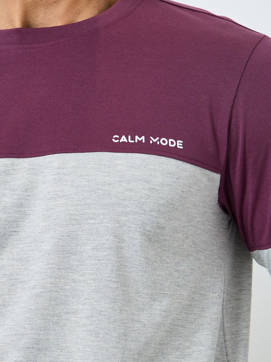 Men Color Block Long Sleeve T-Shirt and Pyjama Set
