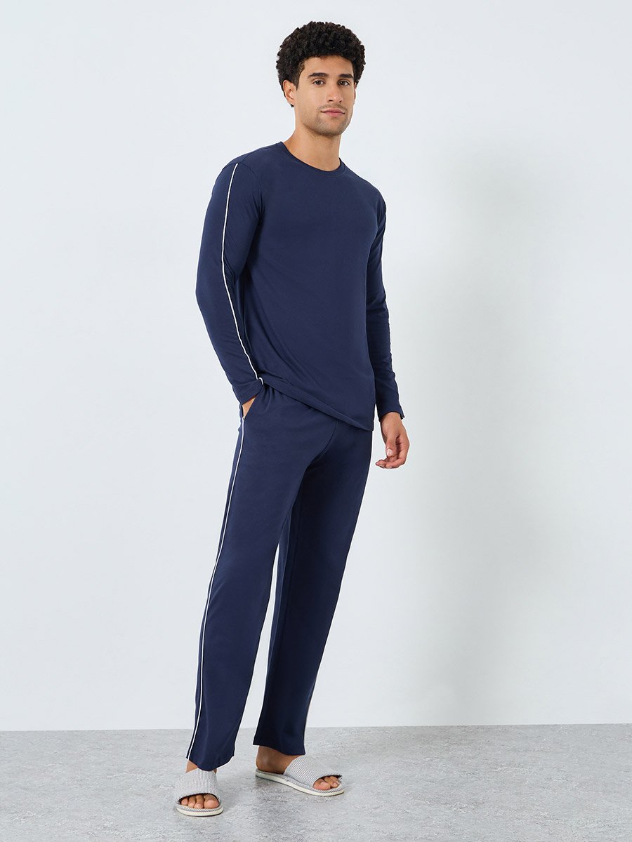 Men Solid Long Sleeves T-Shirt and Pyjama Set