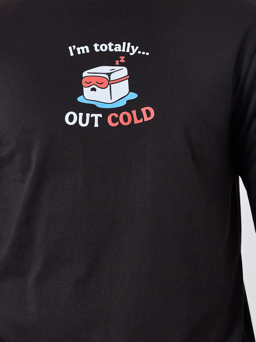 Men Black Printed T-Shirt and Checked Pyjama Set