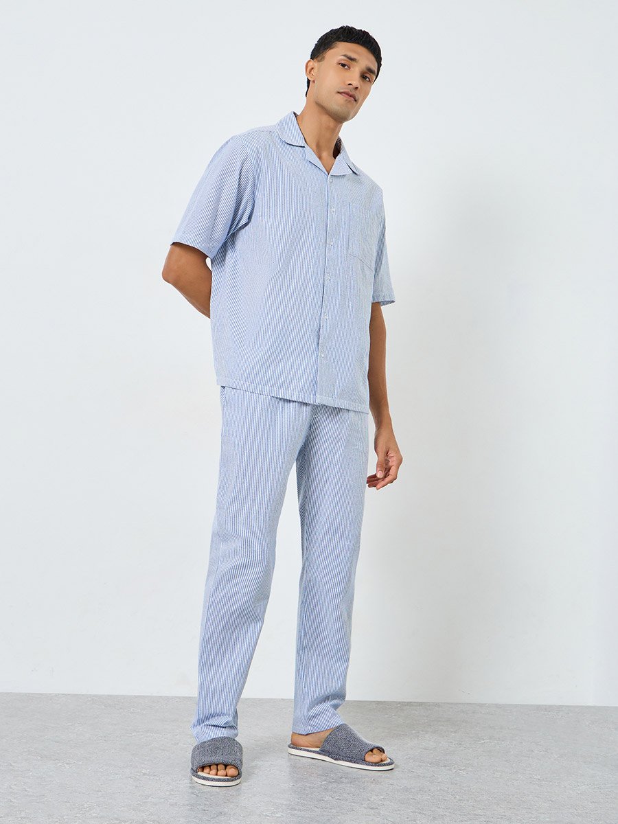 Men Striped Woven Shirt and Pyjama Set