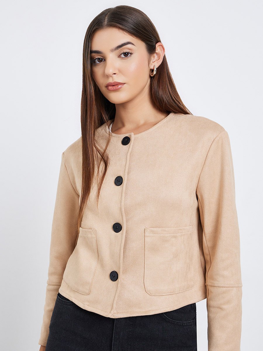 Beige Button-Front Jacket