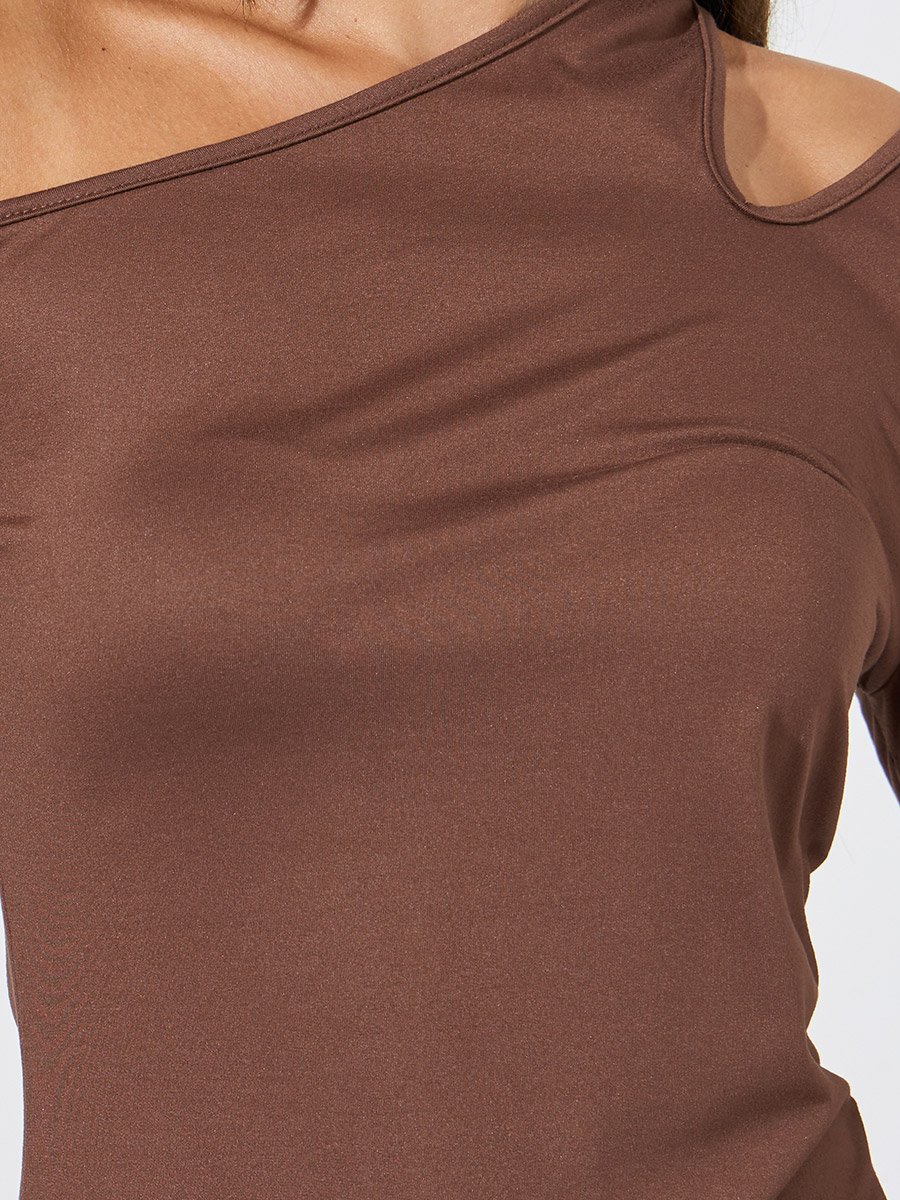 Brown Cut Out Detail Long Sleeve T-Shirt