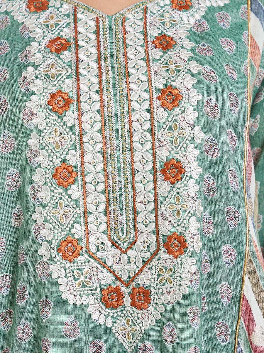 Women Green Embroidered Maxi Jalabiya