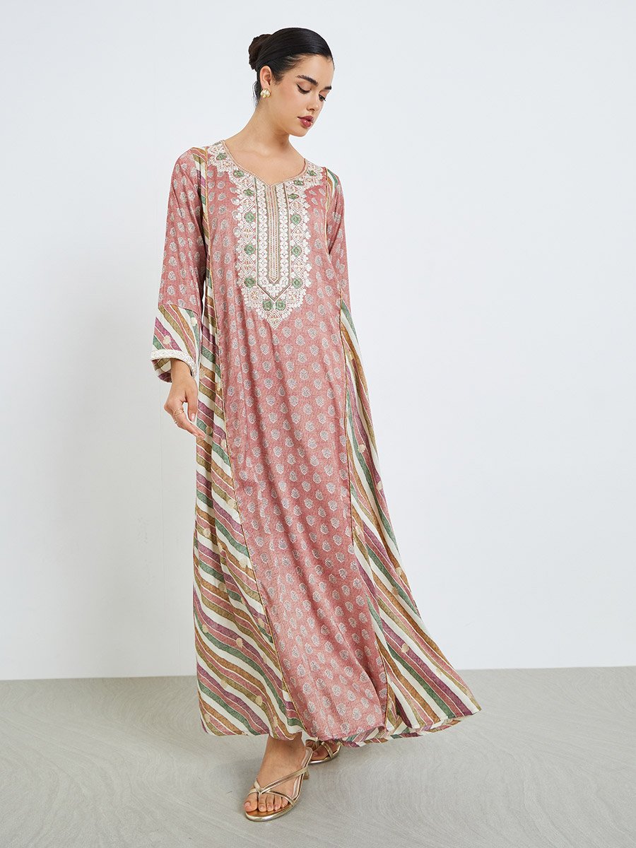 Women Pink Embroidered A-Line Jalabiya