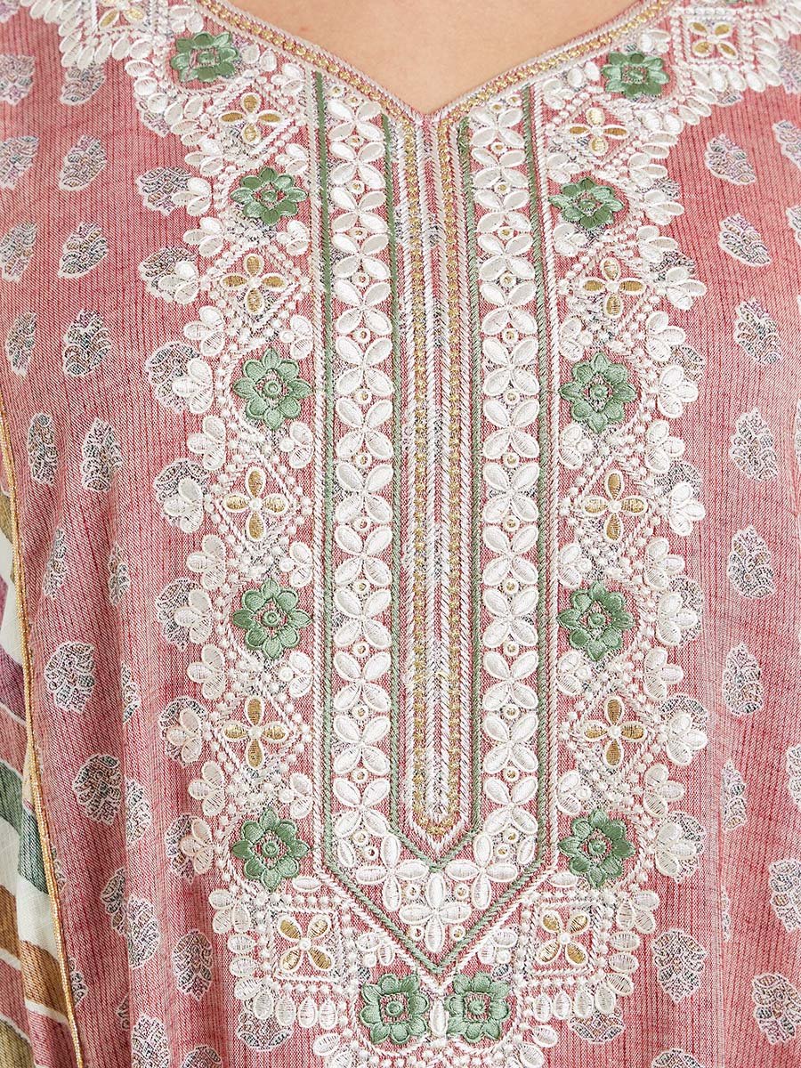 Women Pink Embroidered A-Line Jalabiya