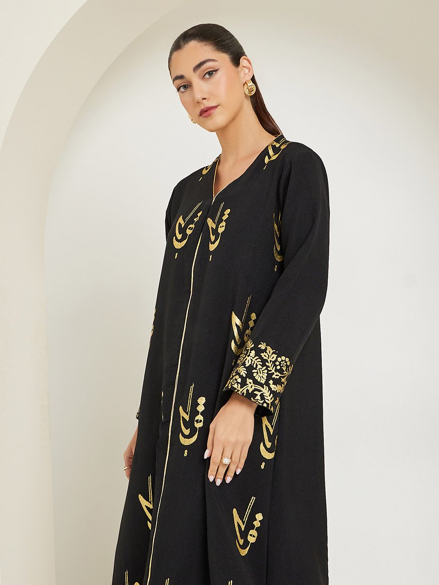Black Maxi Jalabiya with Foil Print