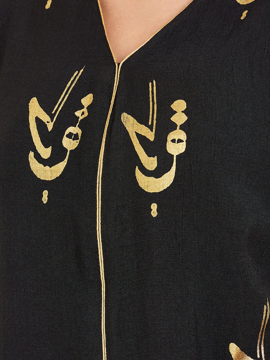 Black Maxi Jalabiya with Foil Print