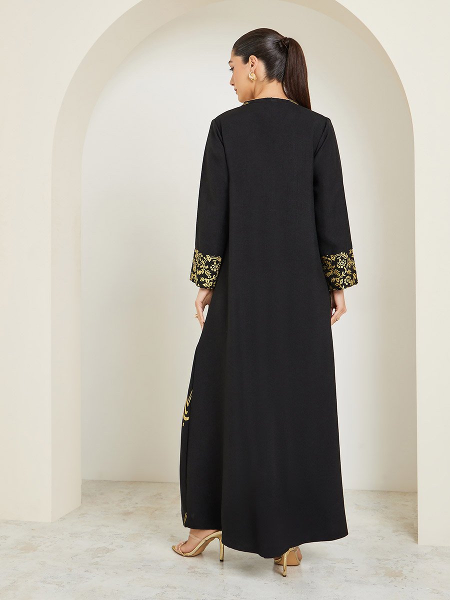 Black Maxi Jalabiya with Foil Print