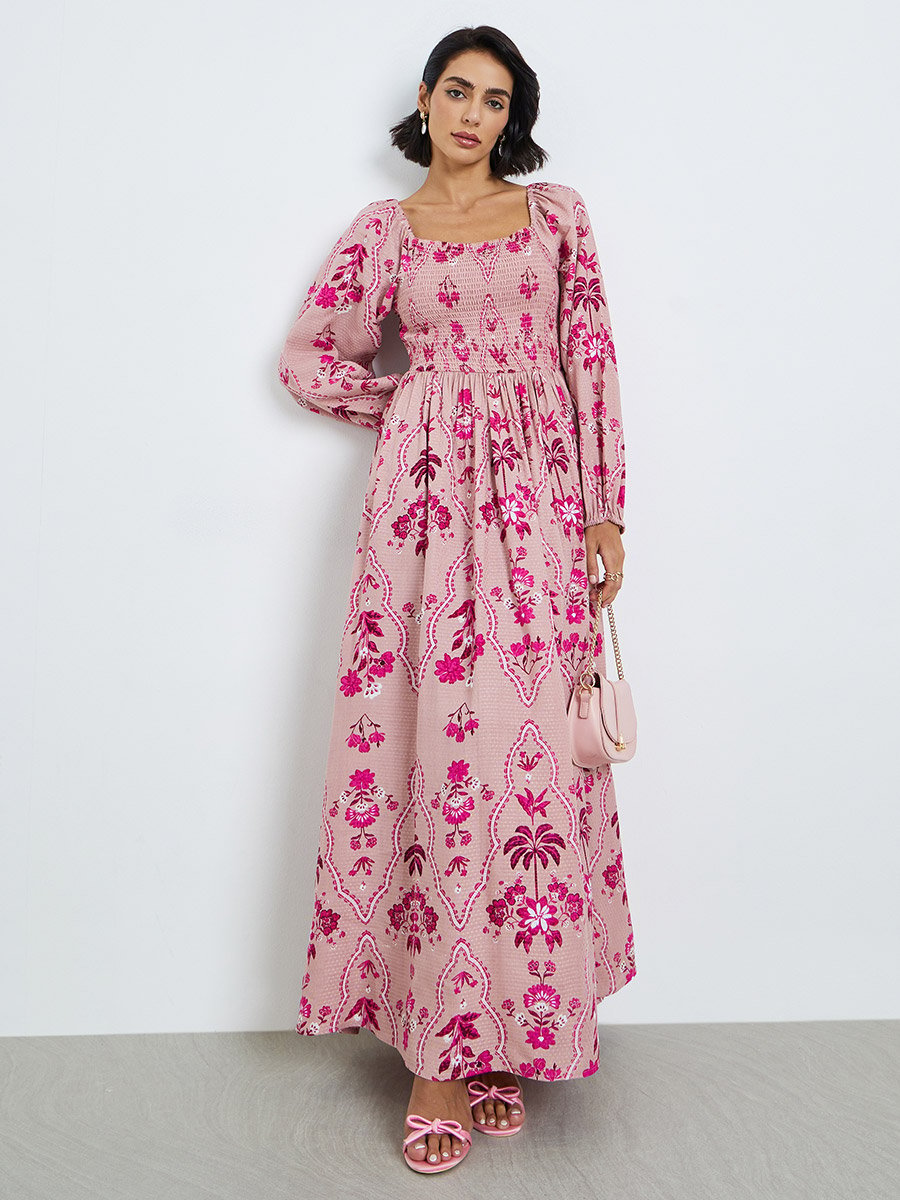 Women Crinkle Rayon Smock Maxi Dress For Women at Kuwait | Styli