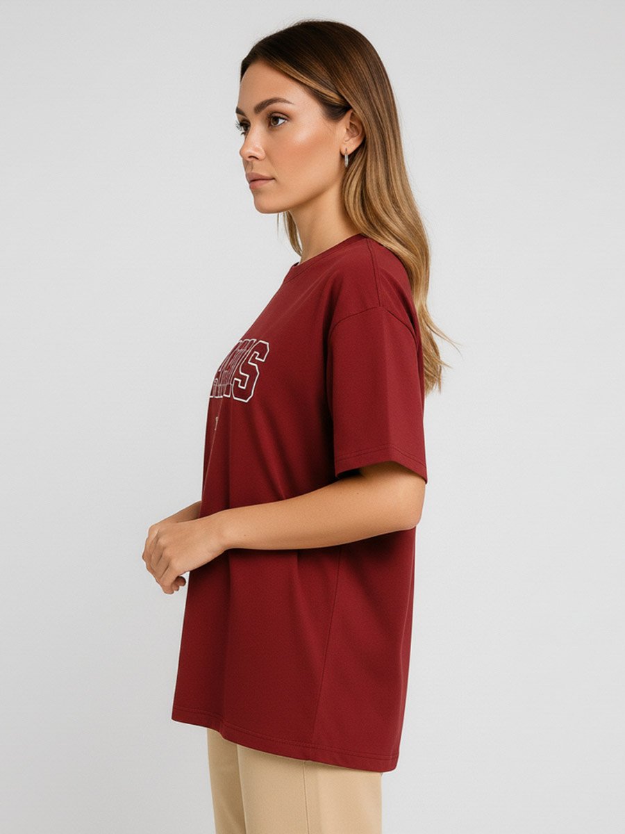 Women Maroon Paris Graphic Print T-Shirt