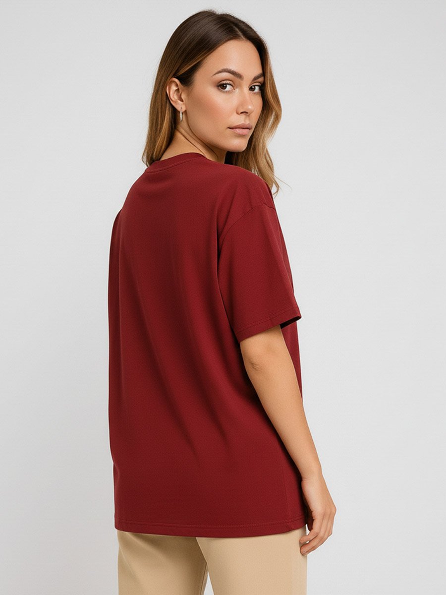 Women Maroon Paris Graphic Print T-Shirt