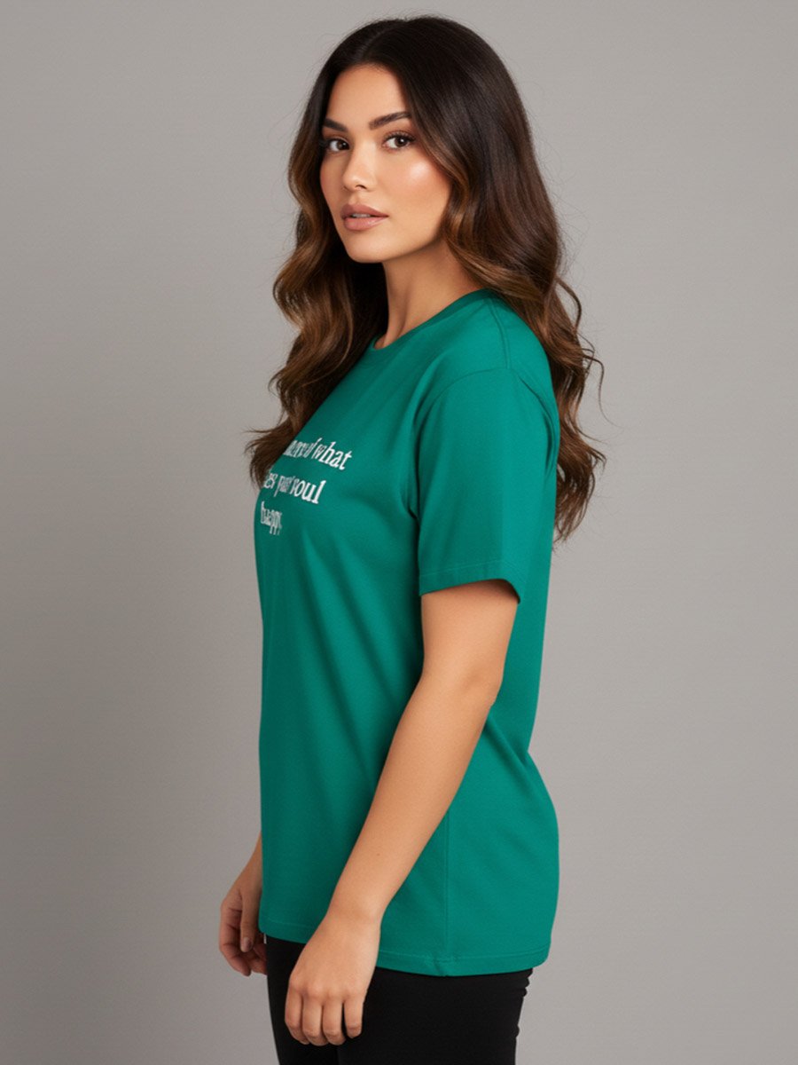 Women Green Slogan Print T-Shirt