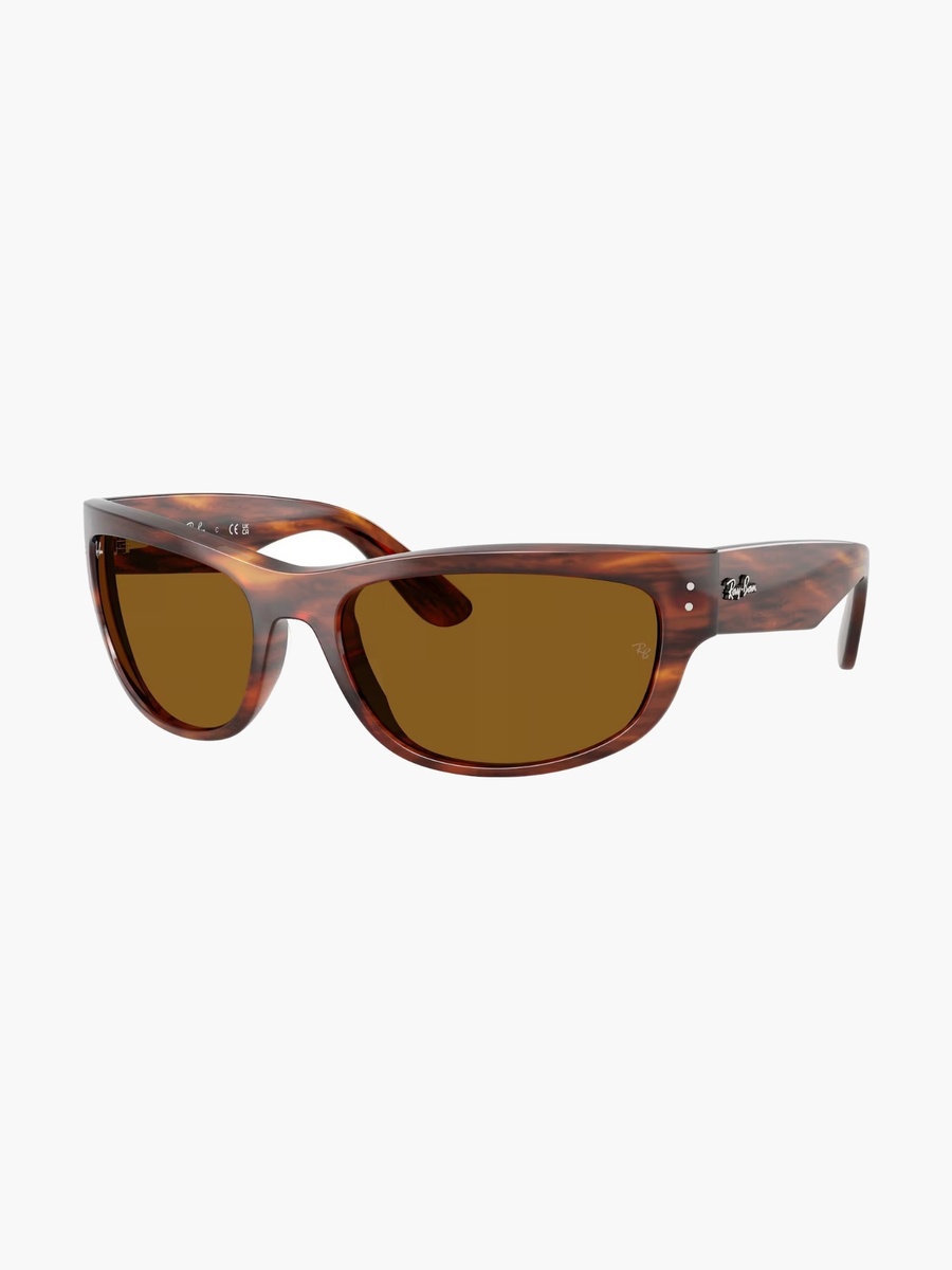 Striped Havana Sunglasses with UV Protection Brown Lens