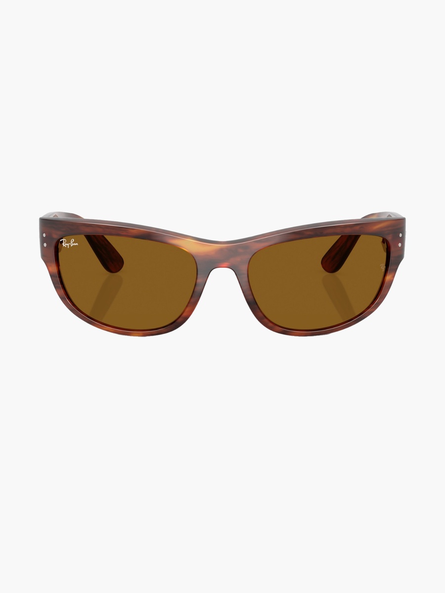 Striped Havana Sunglasses with UV Protection Brown Lens