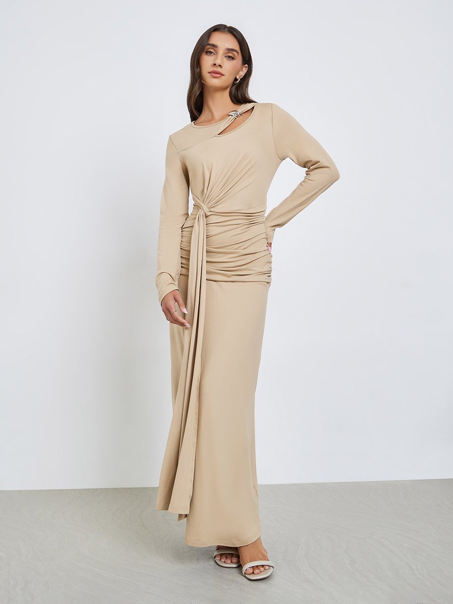 Khaki Maxi Dress with Cutout Detail
