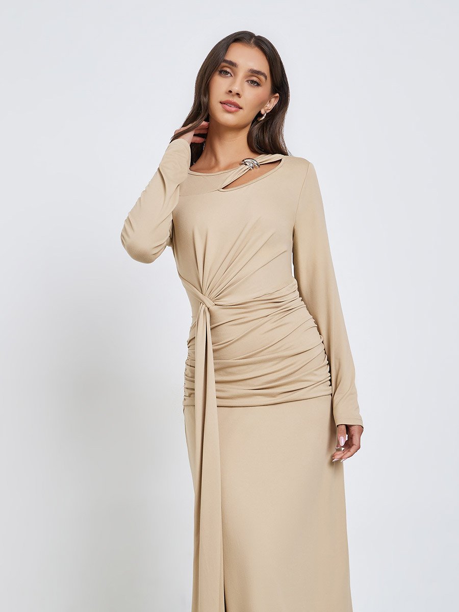 Khaki Maxi Dress with Cutout Detail