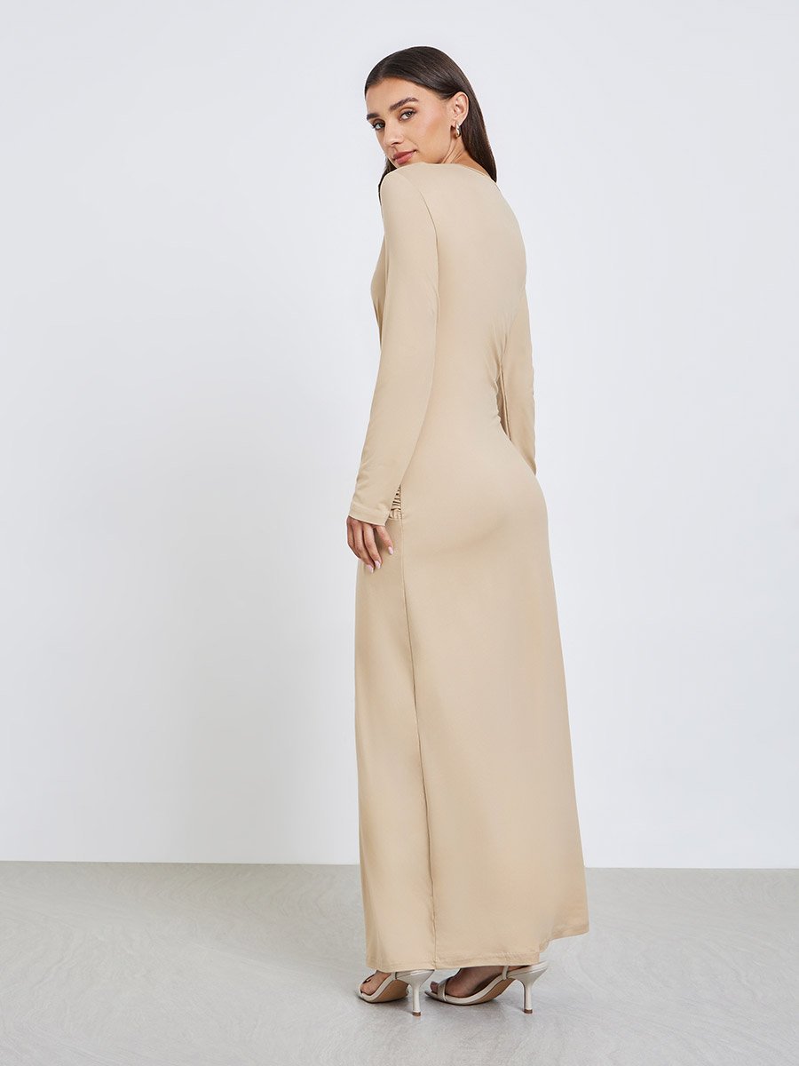 Khaki Maxi Dress with Cutout Detail