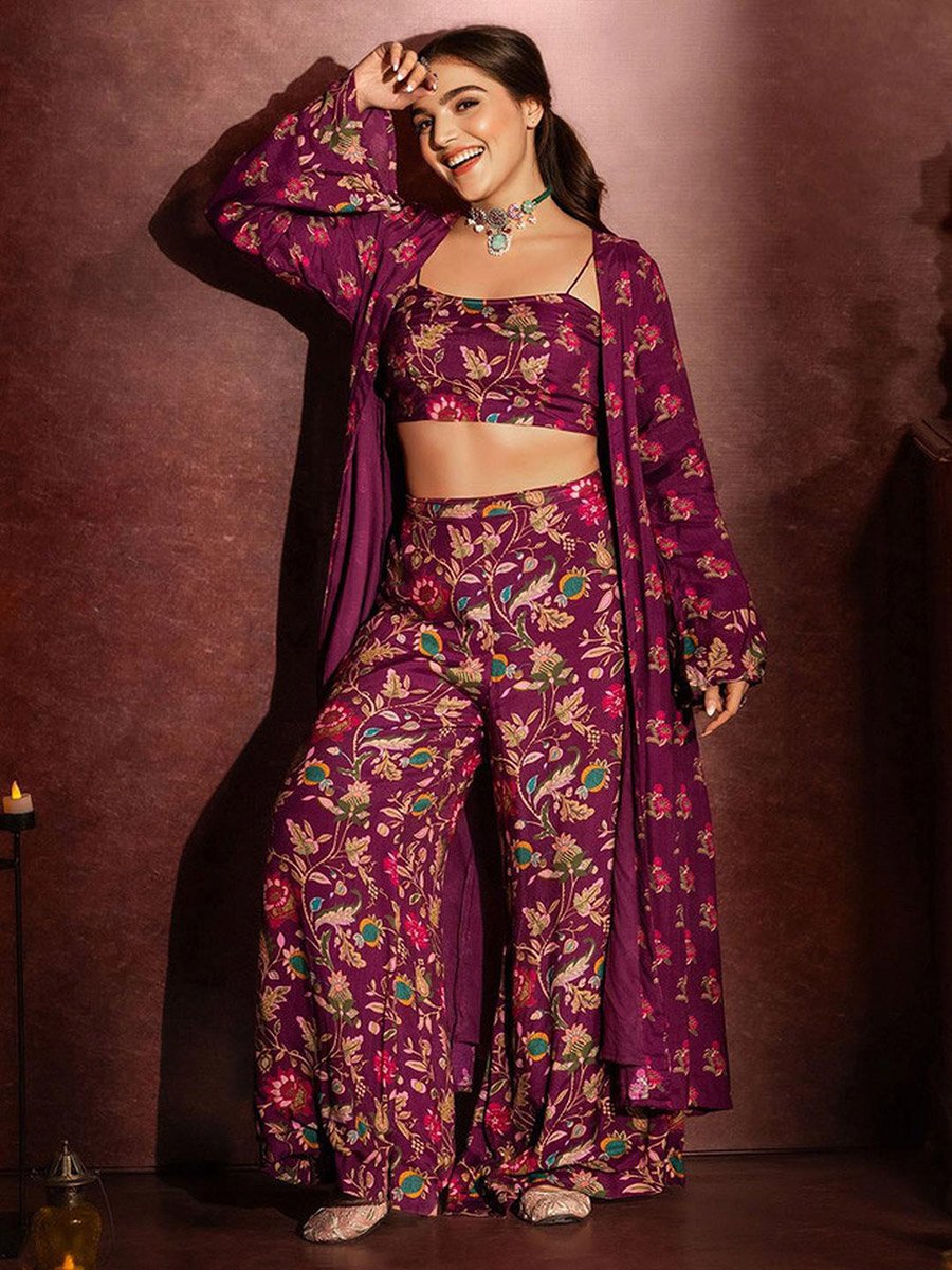 Floral Kimono, Crop Top and Pants Co-Ords