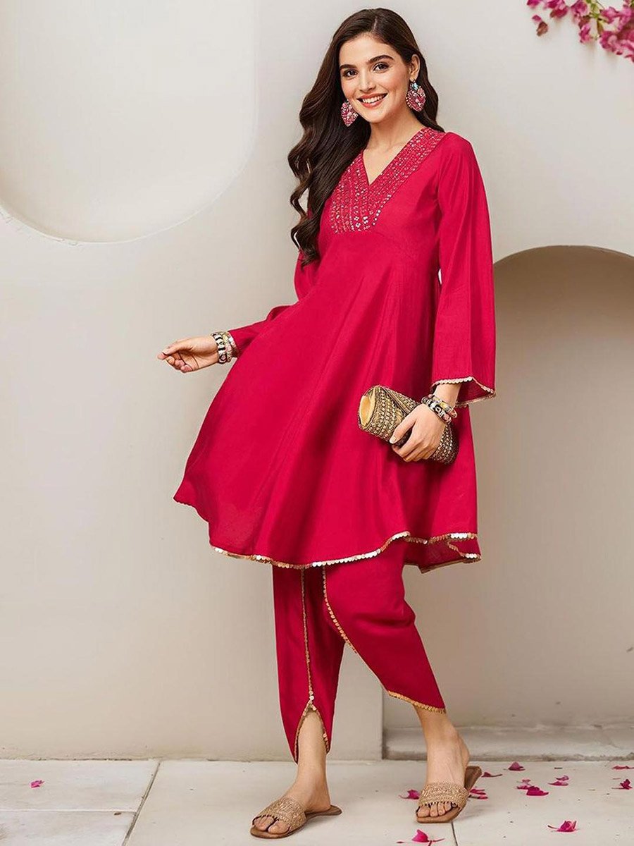 Pink Cotton Kurta and Pants Set