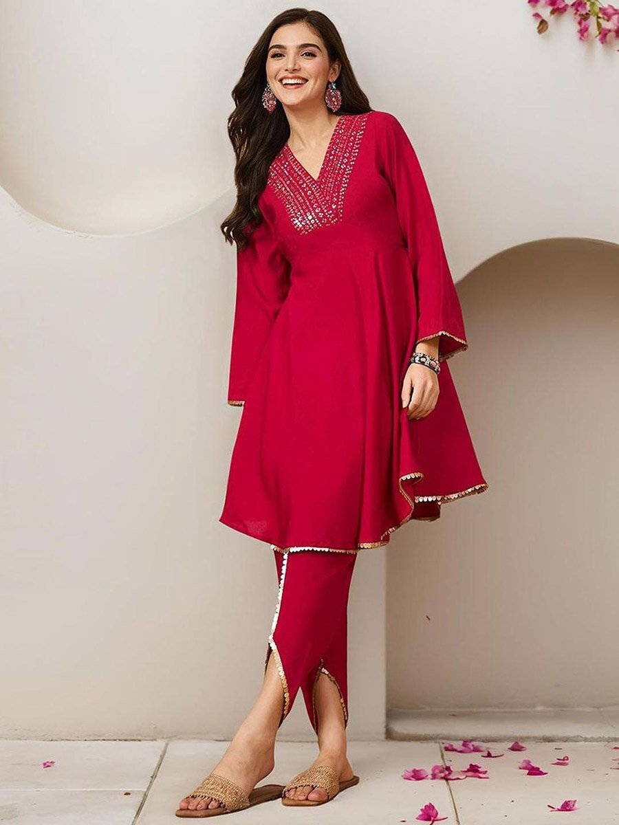 Pink Cotton Kurta and Pants Set