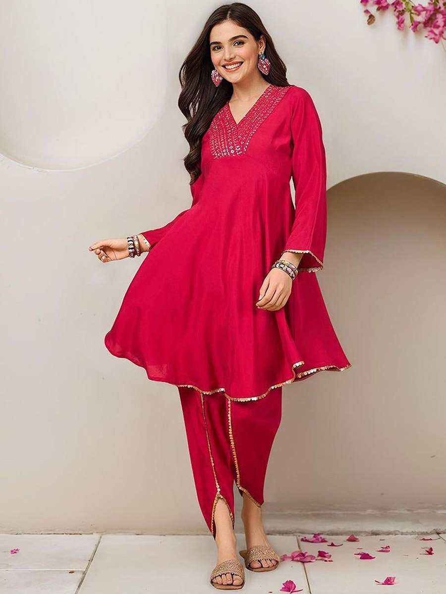 Pink Cotton Kurta and Pants Set