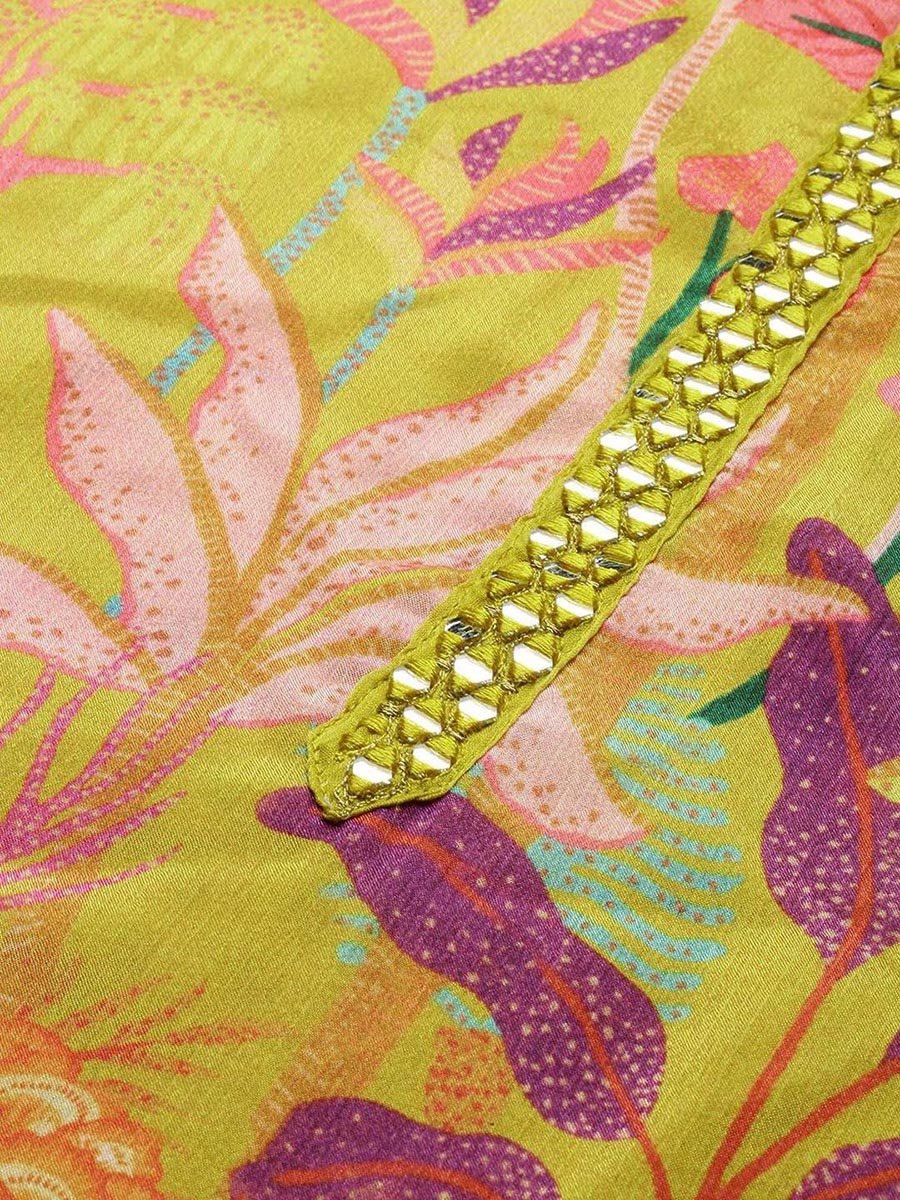 Women Yellow Floral Kurta with Pants and Dupatta Set