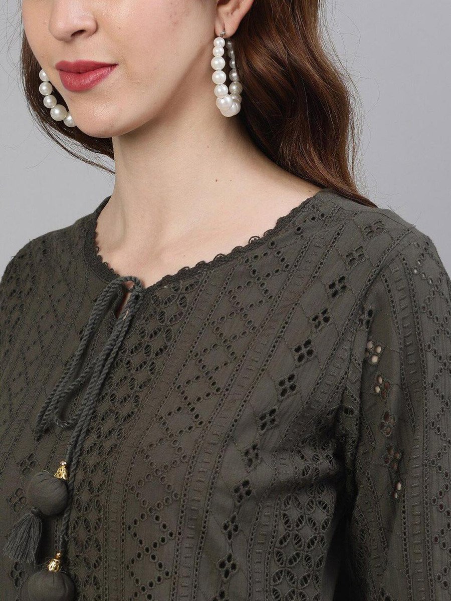 Olive Green Kurta with Trousers and Dupatta Set