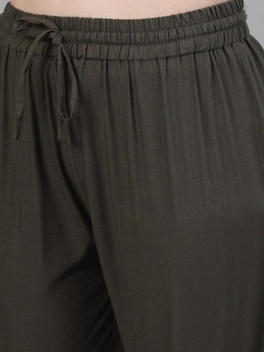 Olive Green Kurta with Trousers and Dupatta Set