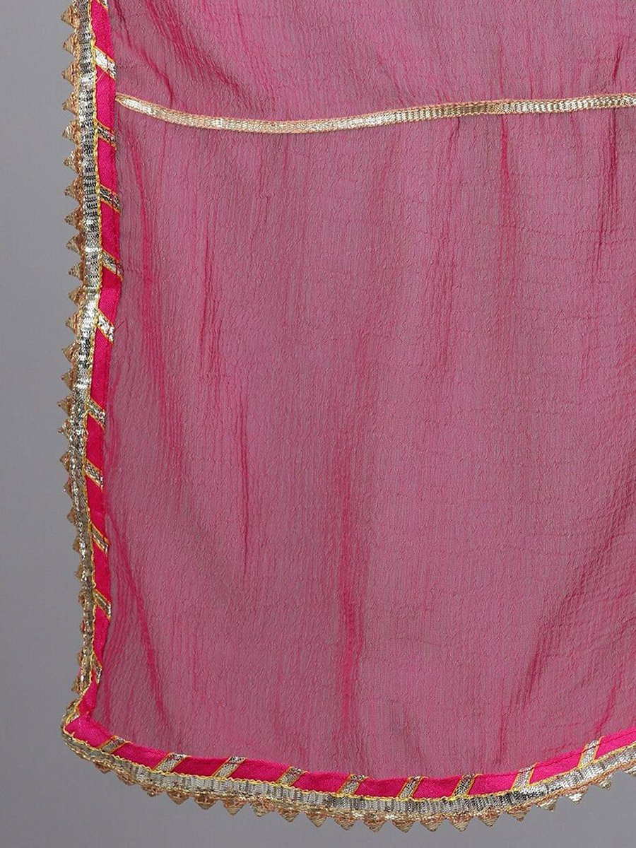 Pink Embroidered Kurta with Trousers and Dupatta Set