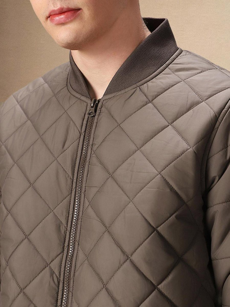 Men Brown Quilted Bomber Jacket
