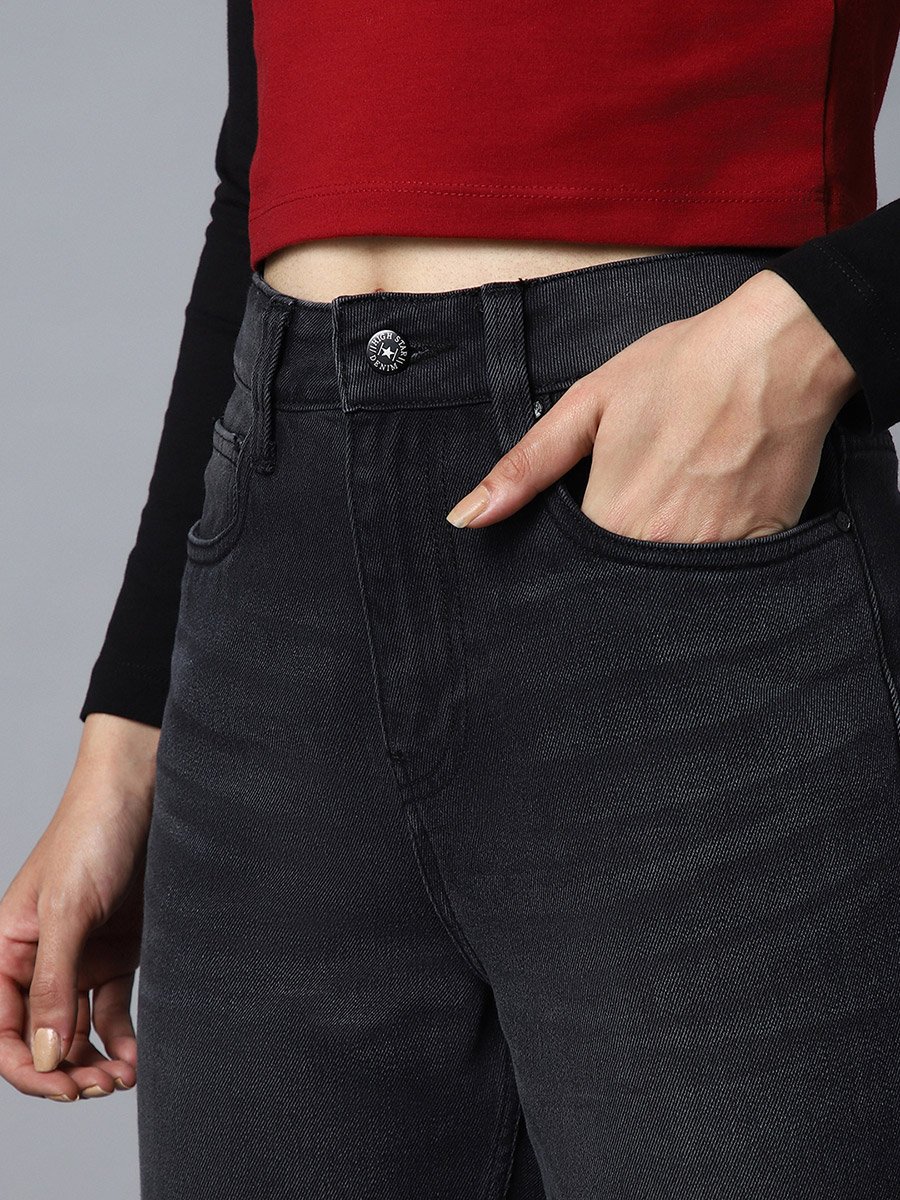 Women Black High-Rise Straight Leg Jeans