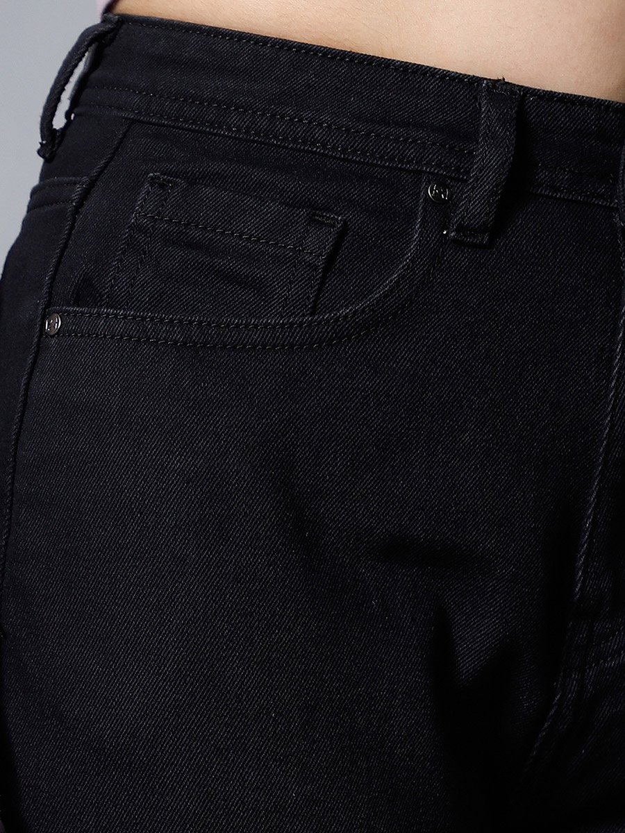 Women Black High-Rise Ripped Knee Jeans