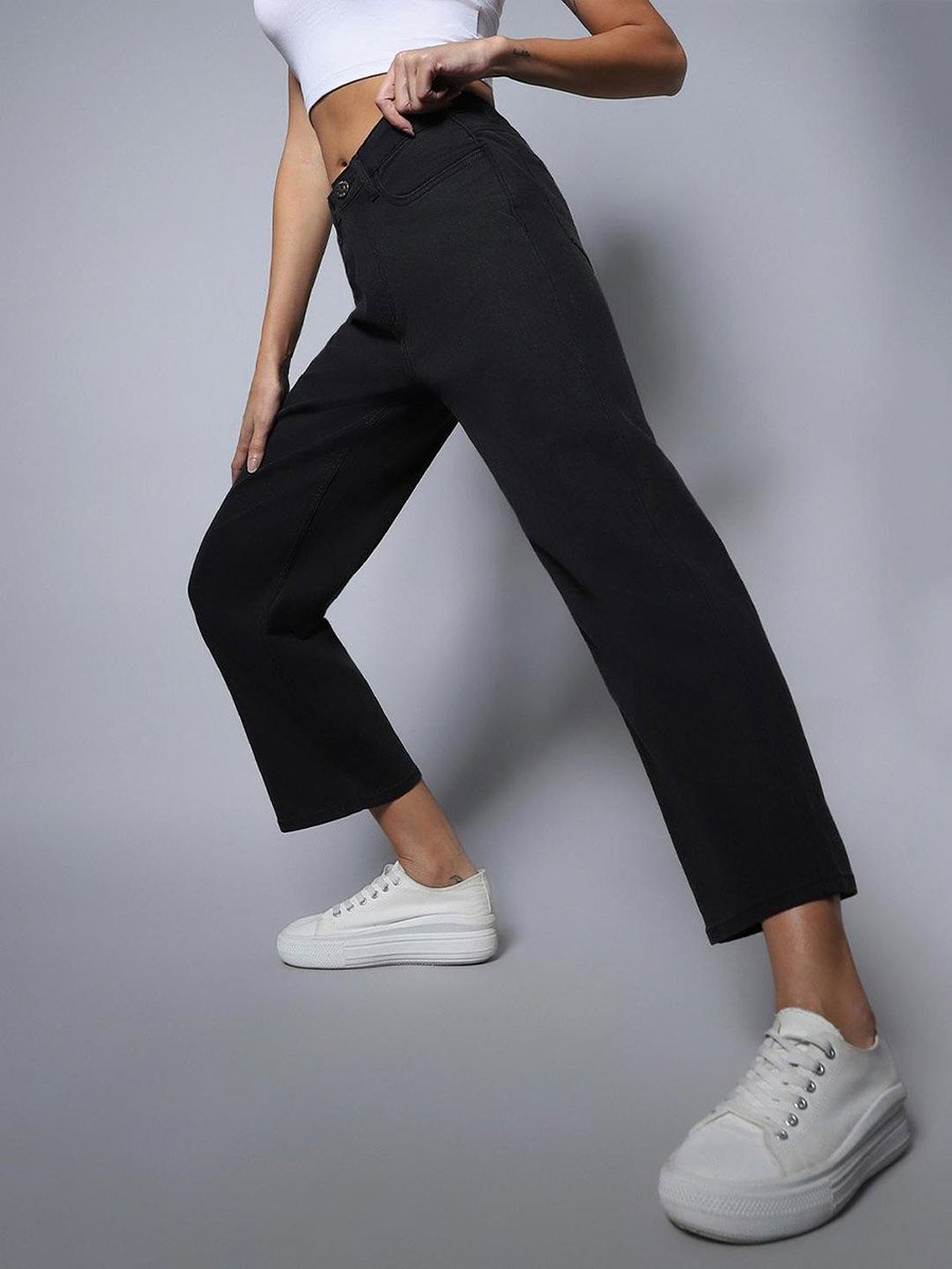 Women Stretch Dad Fit Heavy Faded Jeans