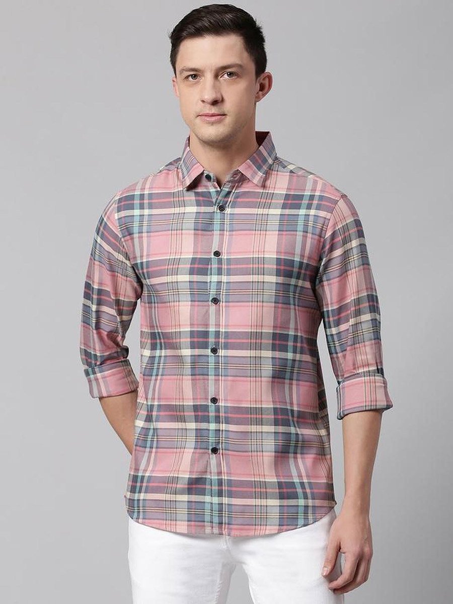 Men Slim Fit Tartan Checked Casual Shirt