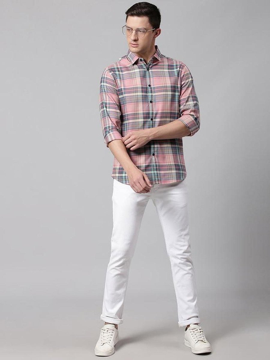 Men Slim Fit Tartan Checked Casual Shirt
