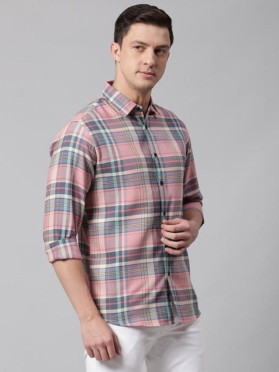 Men Slim Fit Tartan Checked Casual Shirt