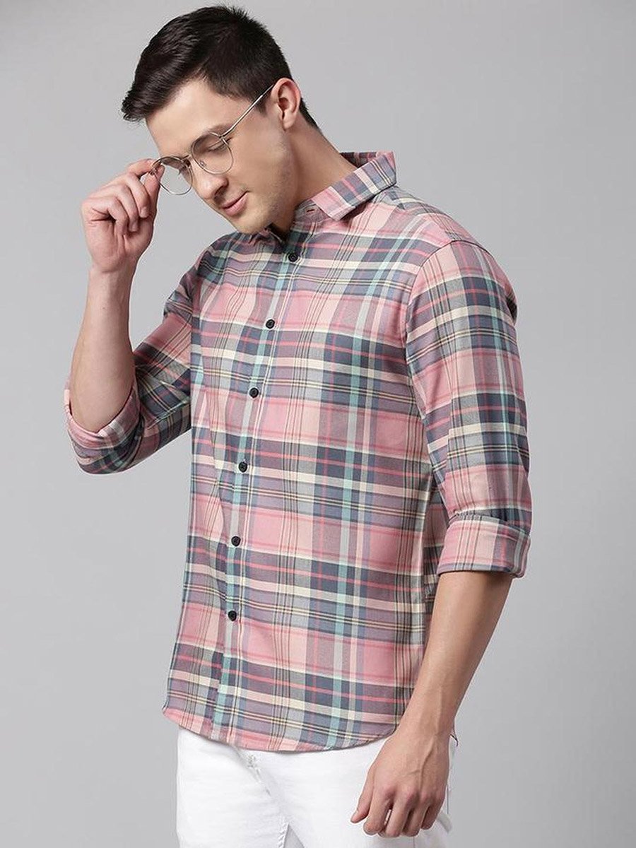 Men Slim Fit Tartan Checked Casual Shirt