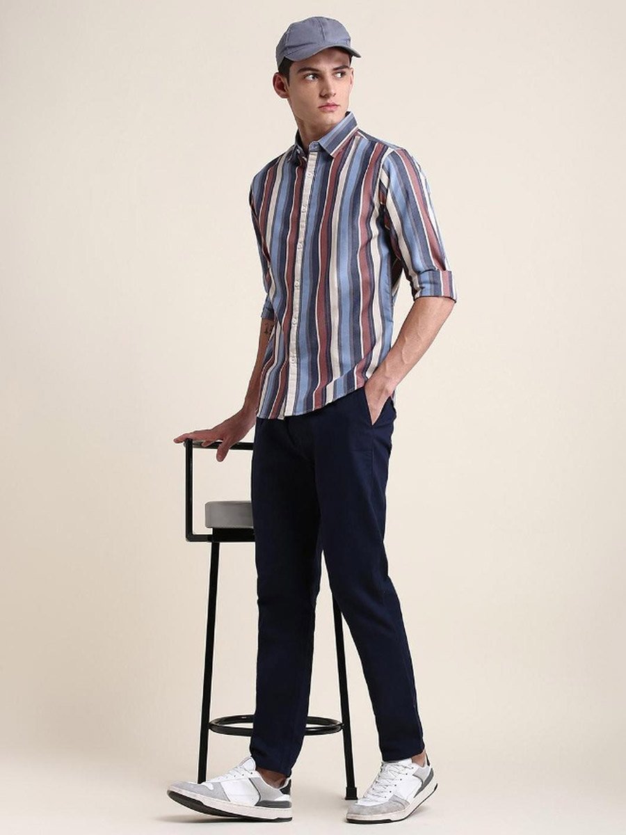 Men Pure Cotton Slim Fit Striped Shirt
