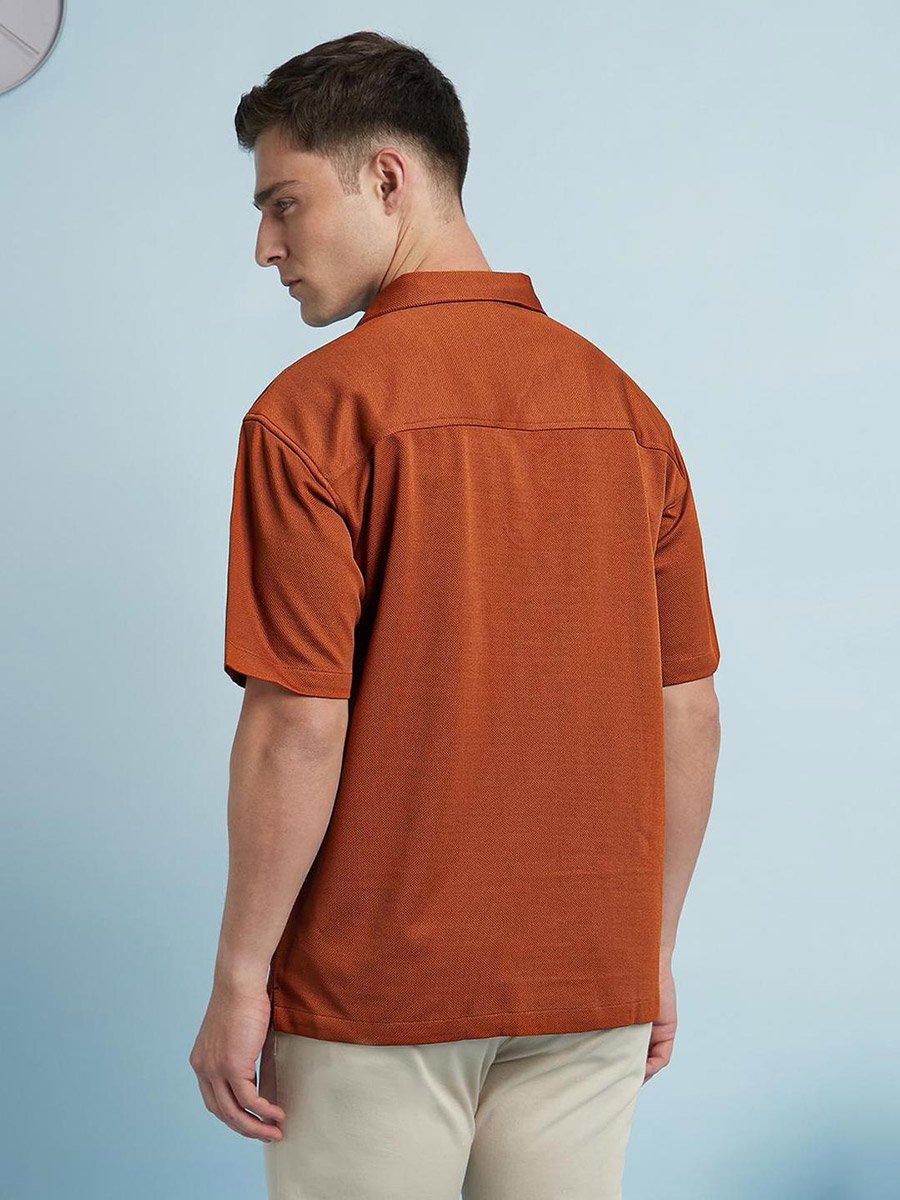 Men Textured Cuban Collar Relaxed Fit Shirt
