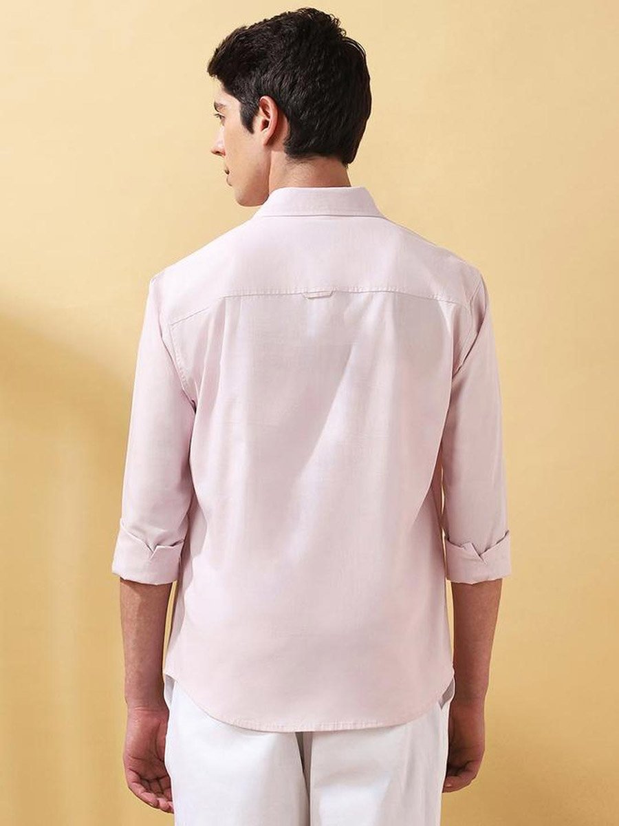 Men Light Pink Cotton Spread Collar Shirt