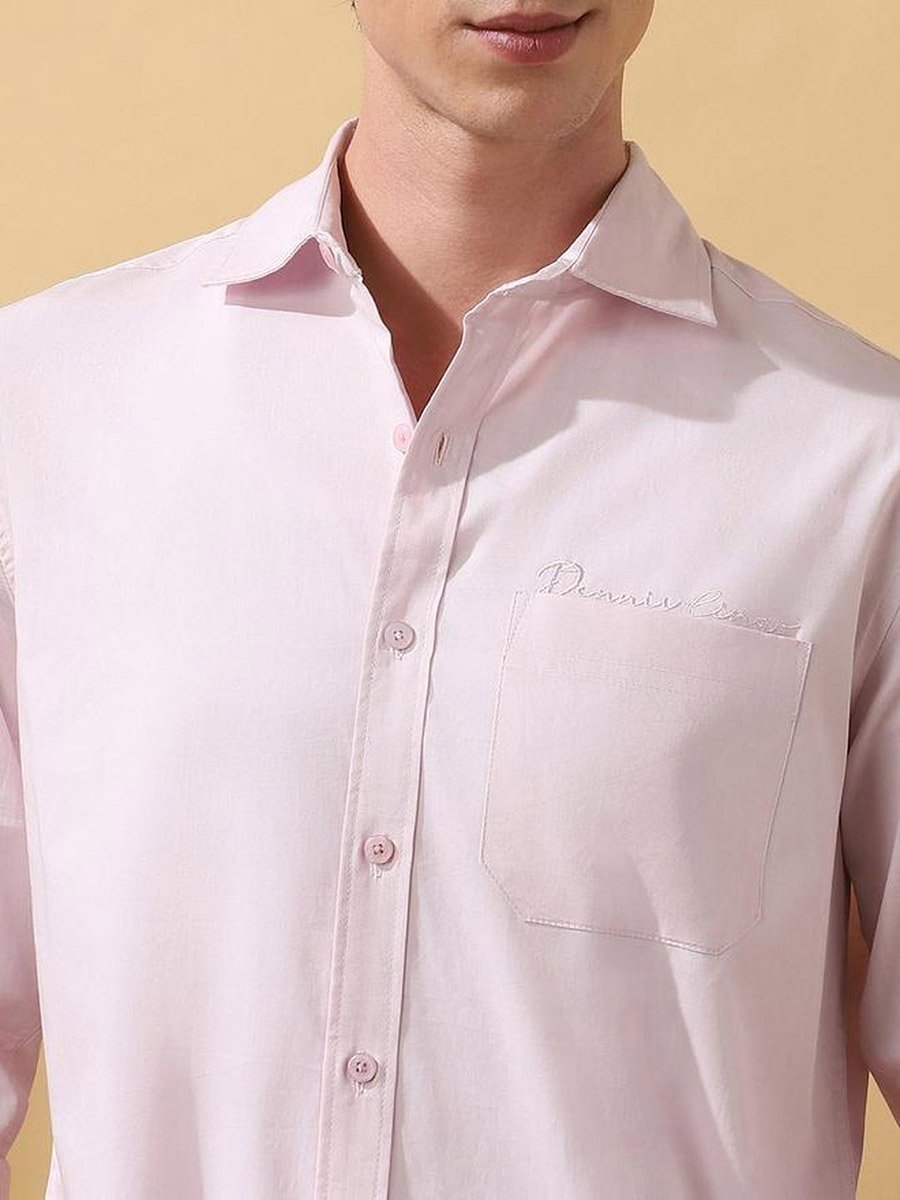 Men Light Pink Cotton Spread Collar Shirt