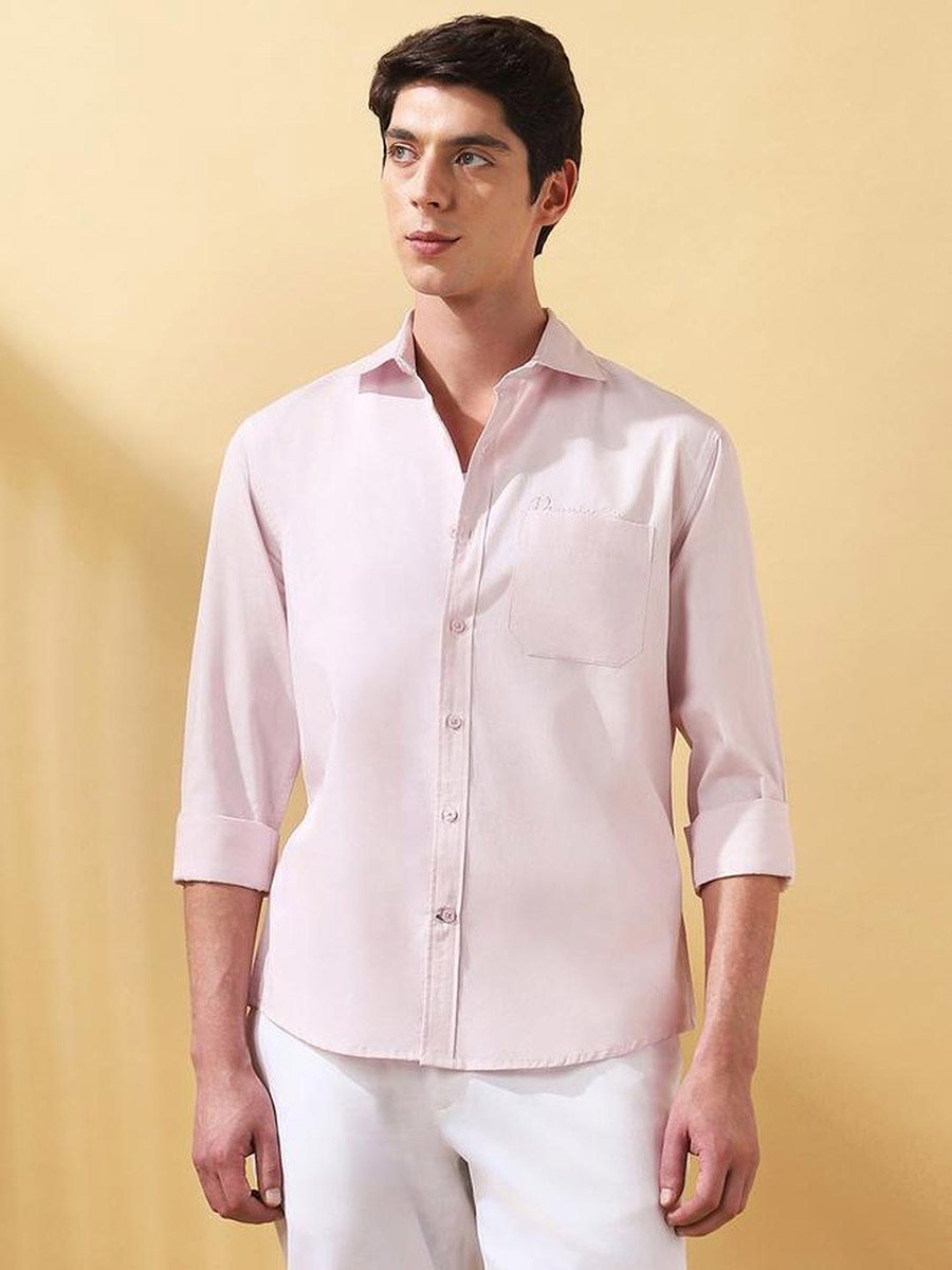 Men Light Pink Cotton Spread Collar Shirt