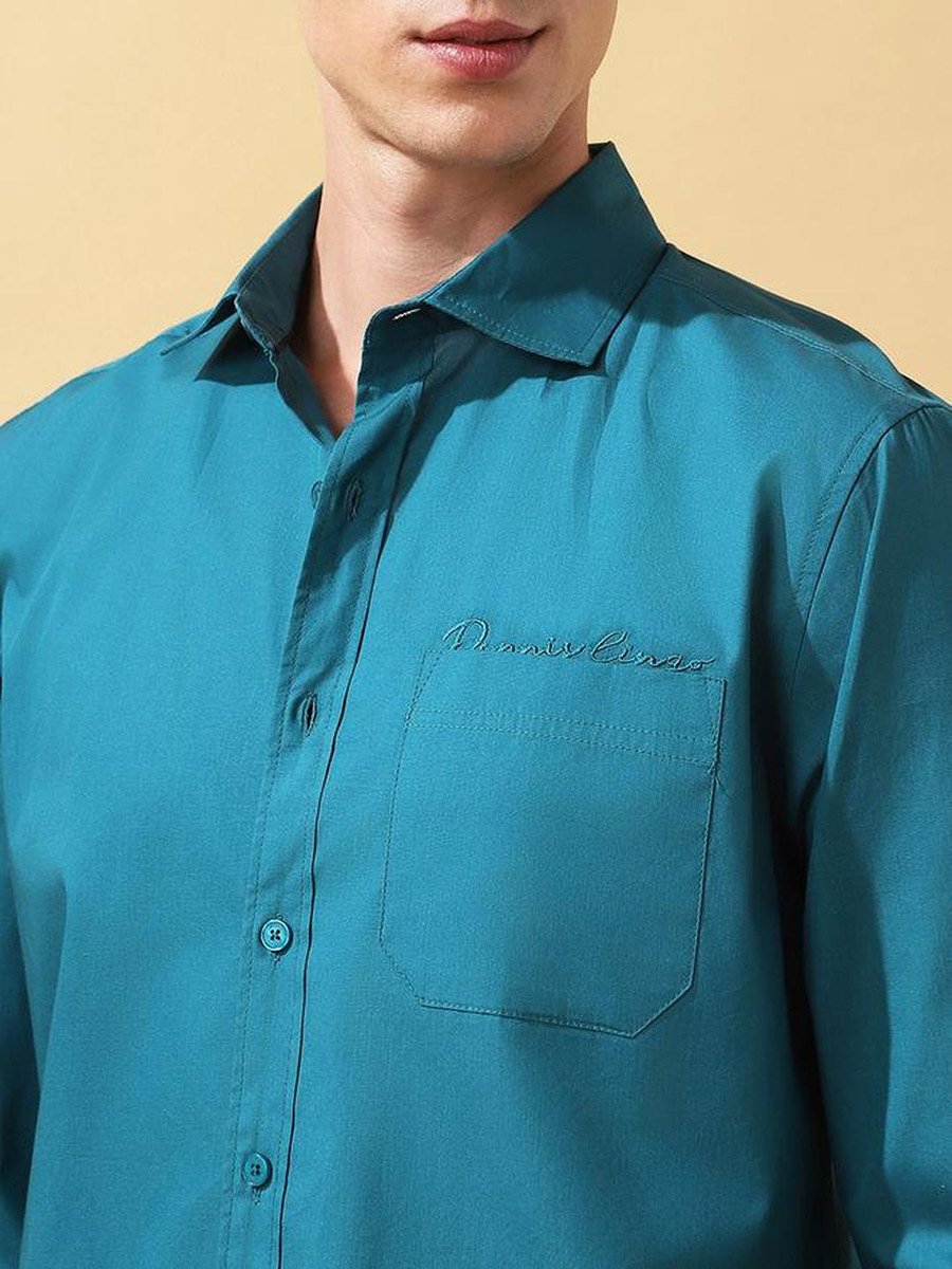 Men Green Regular Fit Spread Collar Shirt